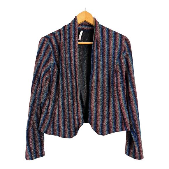 Event Metallic Striped Blazer Multi Womens Size S/M Preppy Work Business Rainbow - Picture 1 of 9